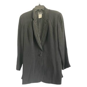 (NWT) CAROLE LITTLE PETITES Women’s Black Embroidered 1 Button Blazer-Size 8P